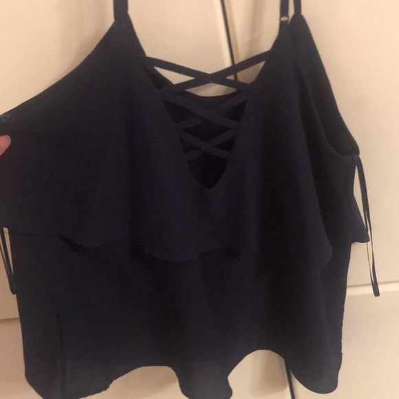 Navy blue cross-back chiffon tank top - Picture 3 of 3
